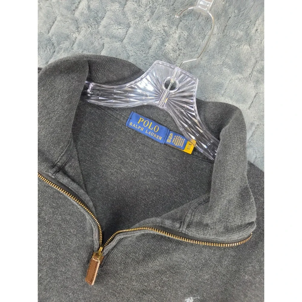 Polo Ralph Lauren Mens XL Quarter Zip Pullover Charcoal Grey Cotton Sweater Logo
